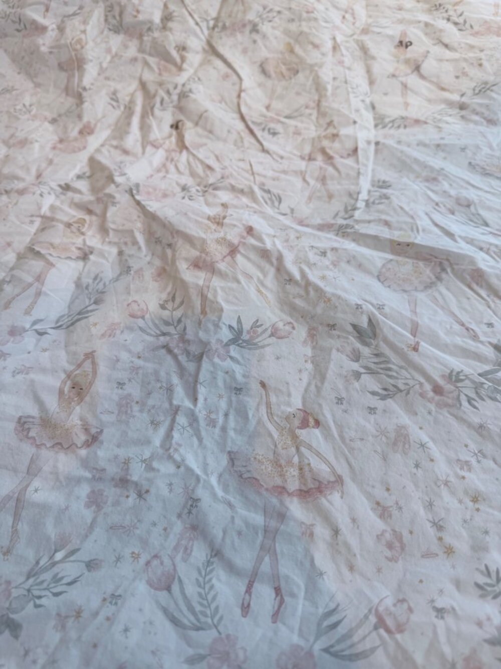 Pottery Barn Kids Ballerina Printed Organic Cotton Twin Size 1 Flat 1 Fitted She